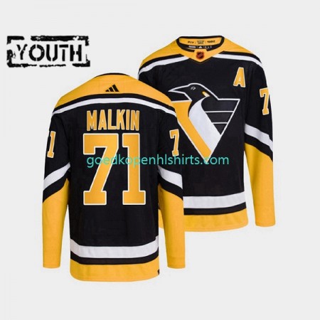 Pittsburgh Penguins Evgeni Malkin 71 Adidas 2022-2023 Reverse Retro Zwart Authentic Shirt - Kinderen
